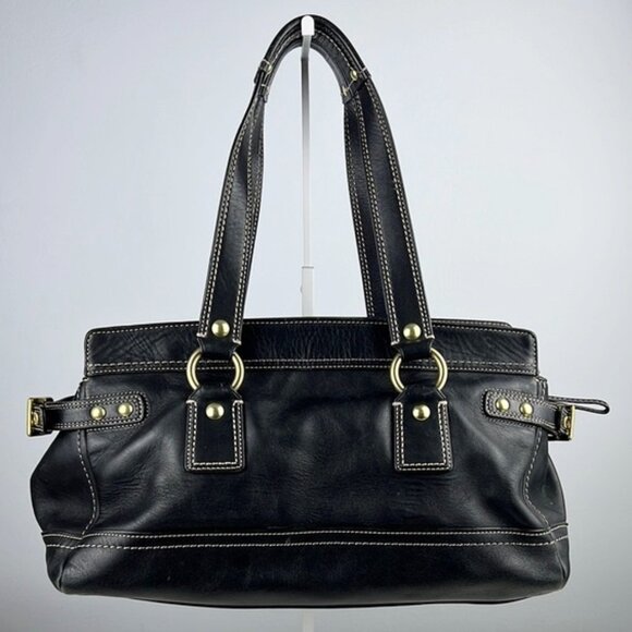 RARE Coach Legacy Collection Black Hot Pink Leather Brass Satchel Shoulder Bag - Picture 4 of 16